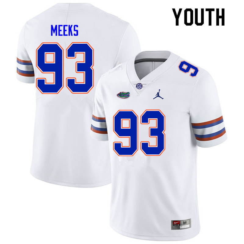Youth #93 Dylan Meeks Florida Gators College Football Jerseys Sale-White - Click Image to Close